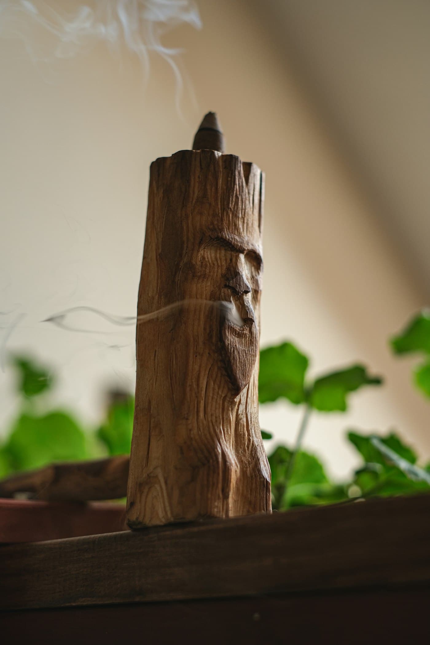 A piece of agarwood with rising smoke